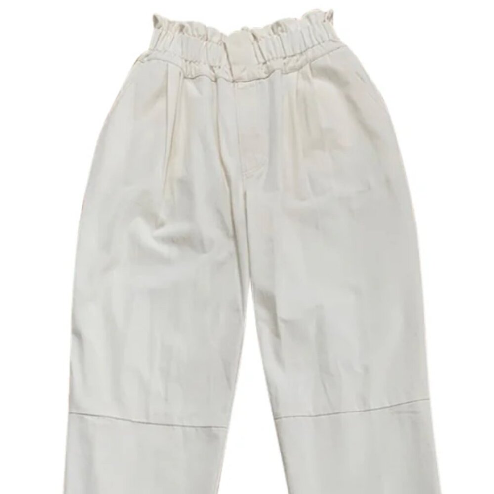 Feather/Drum High-Waisted White Pant Elastic Waist 100% Organic Cotton Medium